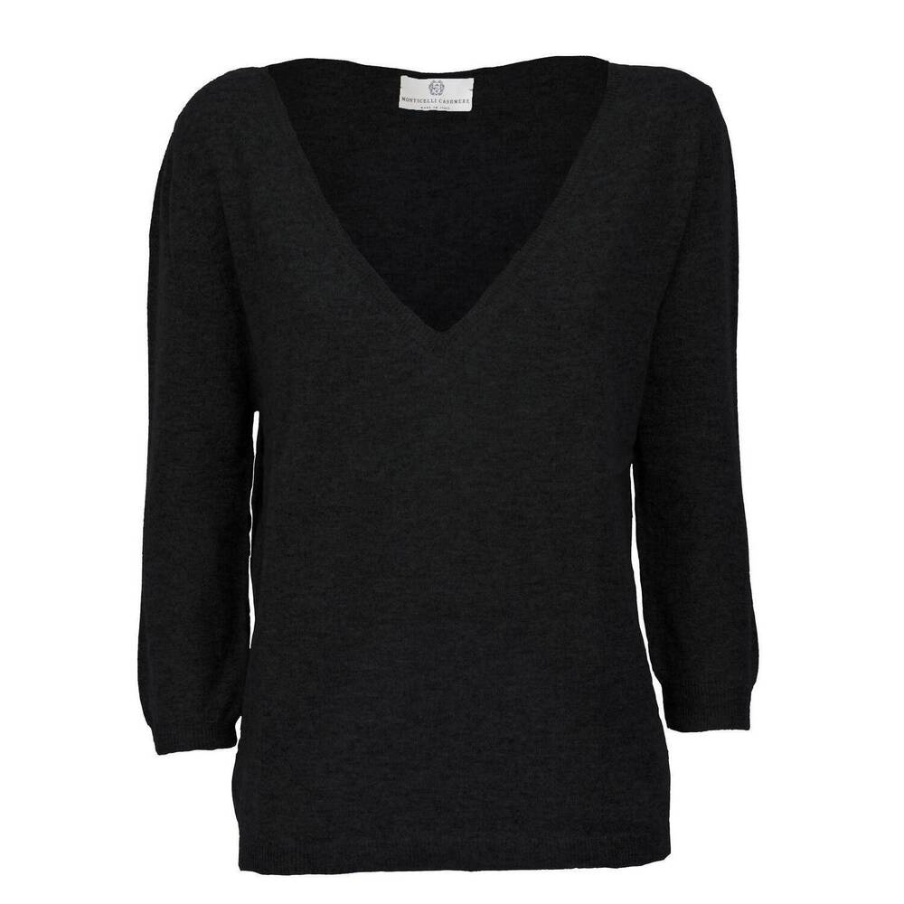 NEW MONTICELLI CASHMERE women's cashmere 3/4 sleeve wide v-neck jumper sweater i